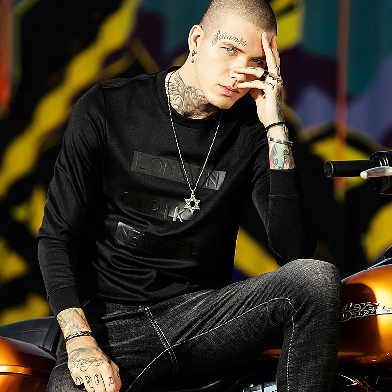 

Comfortable convenient spring autumn and winter new men's air layer pullover letter round neck T-shirt men's clothing