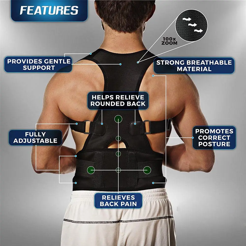 

Unisex Brand new Adjustable Posture Support Brace Magnet Therapy Straps Back Neck Corrector Spine Support Brace