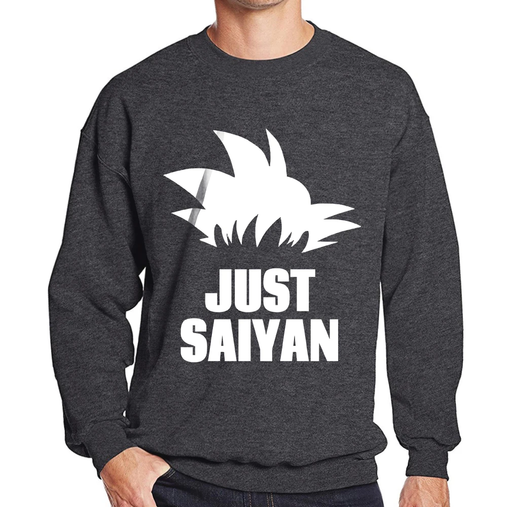 

harajuku high quality streetwear sweatshirts funny Japan anime Dragon Ball Z pullovers just Saiyan printing hoodies men 2019 mma