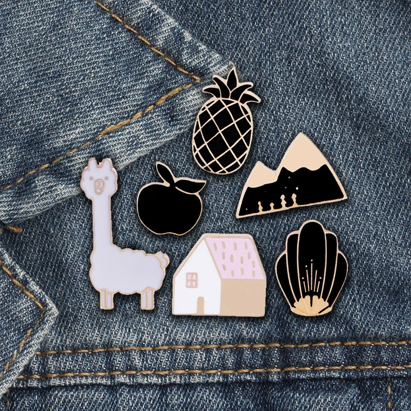 

Fashion Cartoon Mini Brooch Animal enamel pins Sheep House Cactus Apple Pineapple Sweater Jackets cute Decoration Kids Gift