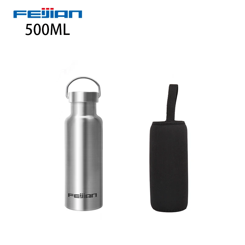 Feijian Sports Thermos bottle Stainless Steel Insulated Outdoor Drinking Water Bottle Vacuum flask travel kettle shaker - Цвет: 500ml  sliver sleeve