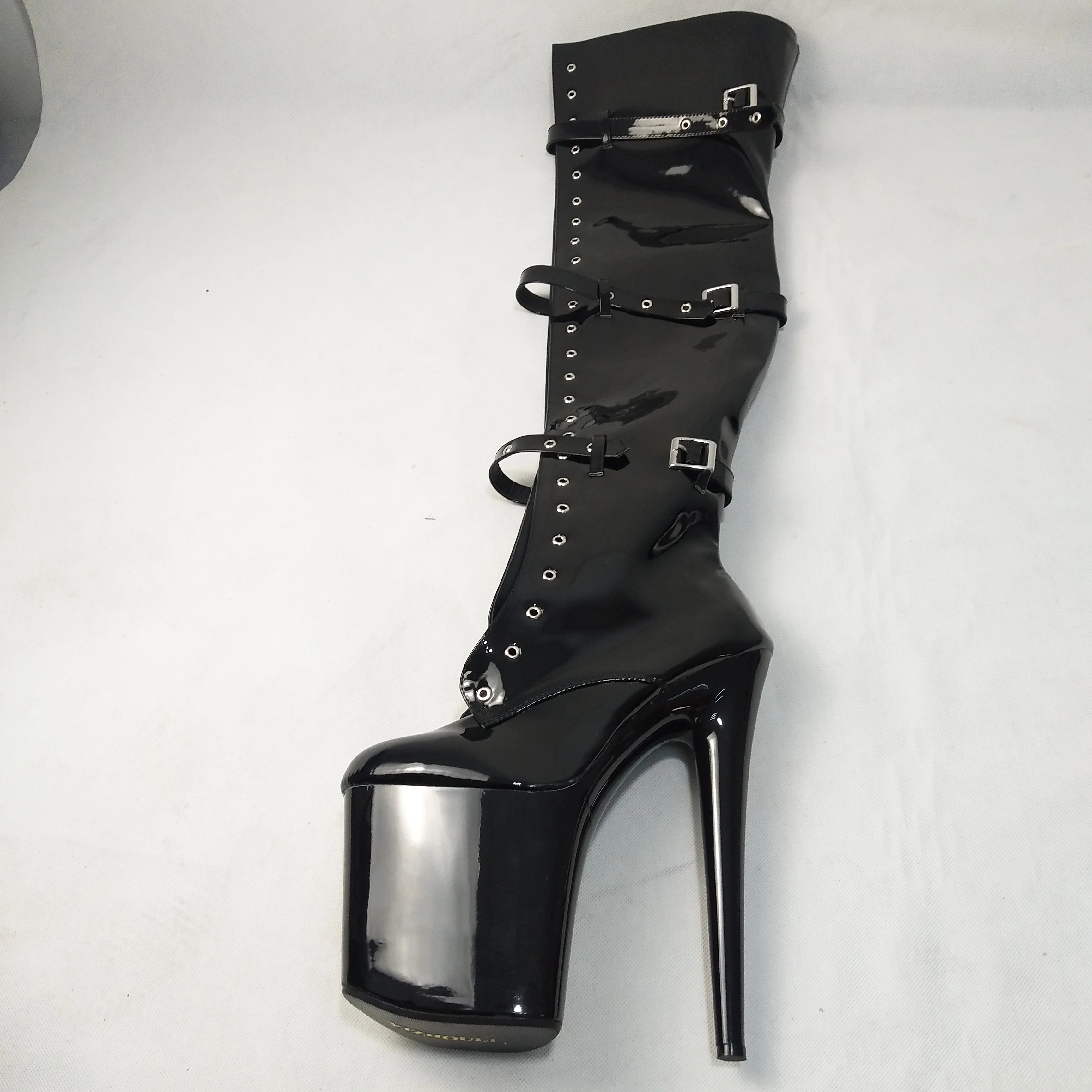 Pink 12-23cm high heel boots, buckled openings with round toe boots, dancers sexy 8-inch buckled, thigh-high boots