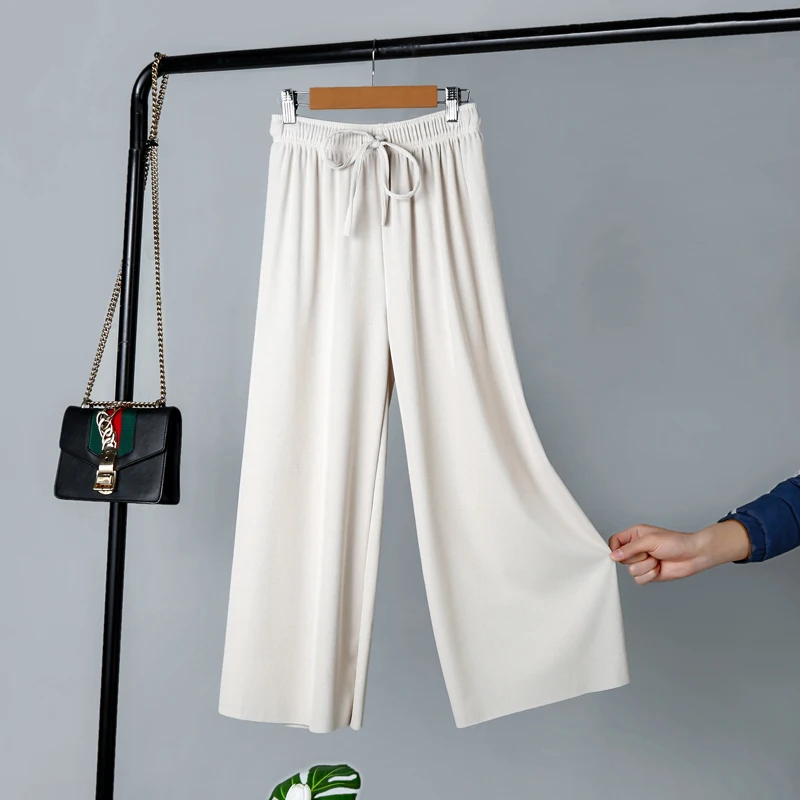Новые летние модные тонкий лед шелк Kintted брюки Для женщин Элегантный Drawstring лук