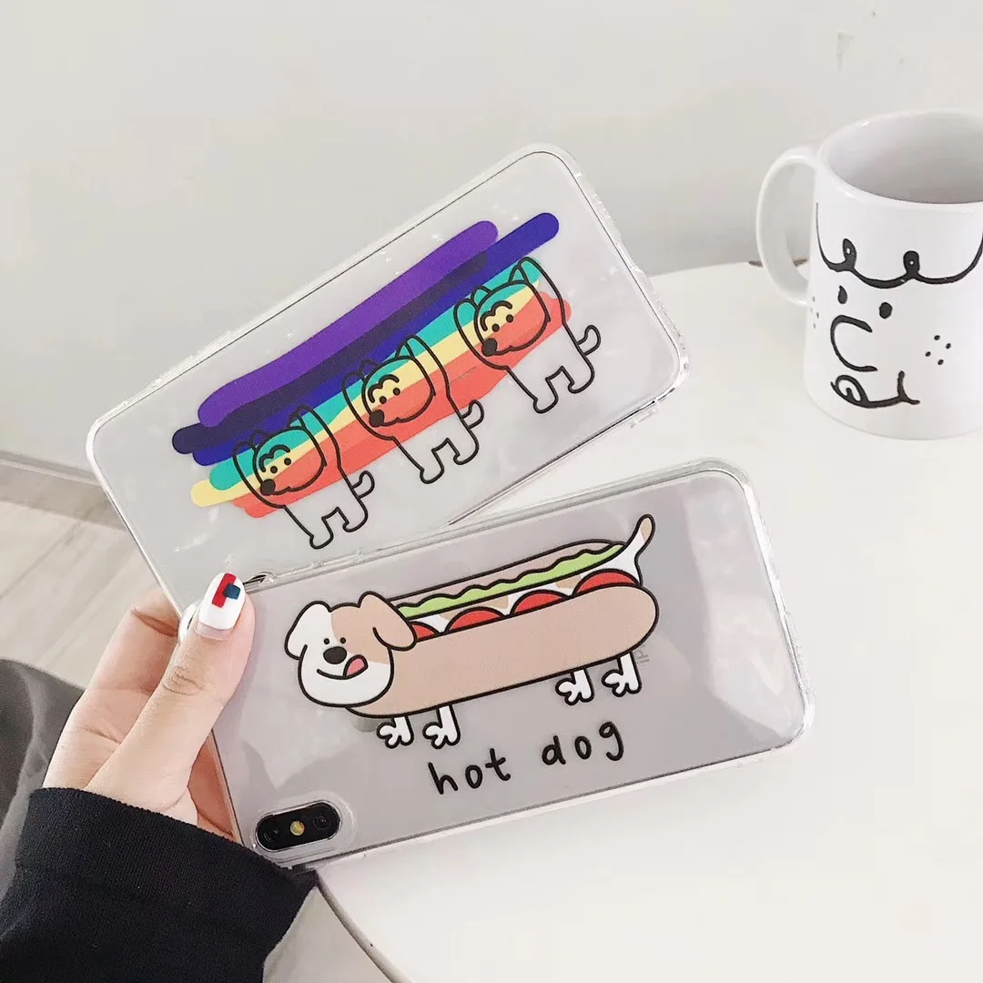 DECOCASE Lovely Bear Puppy Hot Dog Clear TPU Phone Case for iPhone 6 6s 7 8 Plus X XR XS Max Cover iphone plus phone case |