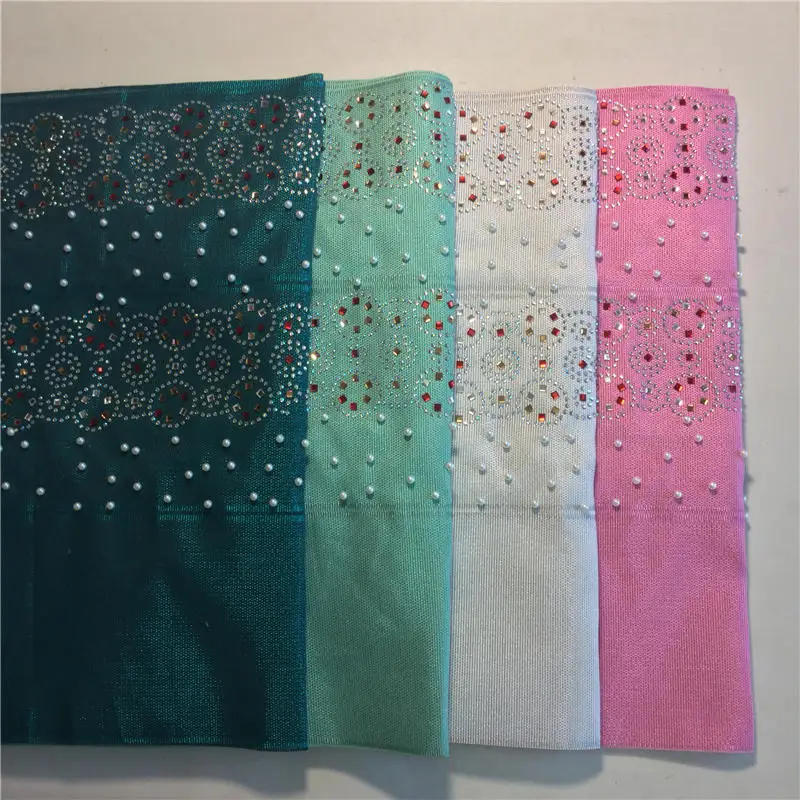 

A-Class Full stones designs Africa Nigerian beads aso oke gele headtie with high quality wraps fabric peach color asooke