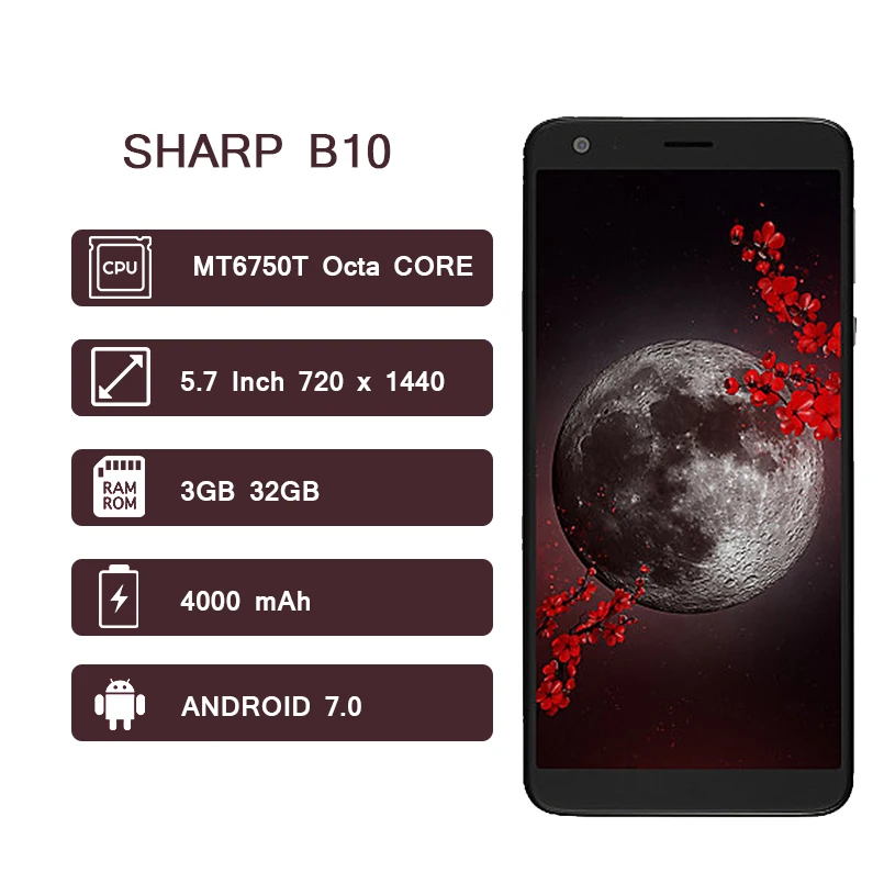 SHARP B10 смартфон Dual-SIM 32 GB 3 GB Android 7,0 MT6750T Восьмиядерный 13MP+ 8MP Камера 4000 mAh 4G смартфон