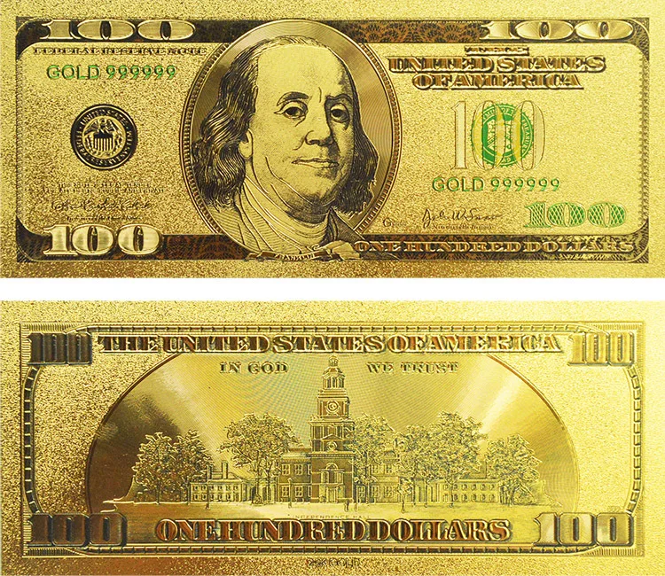 Цветные американские деньги 100 USD банкнота из золотой фольги с пластиковым держателем для бумажного коллектора денег