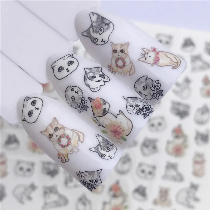 

YWK Fashion Harajuku Retro Animal Cat Flora Flower Water Transfer Nail Art Sticker Decal Slider Manicure Tool Tips