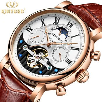

Rose Gold Automatic Mechanical Watch Men Fashion Famous Luxury Brand Hollow Sport Watches Men Moon Phase Business Wristwatch