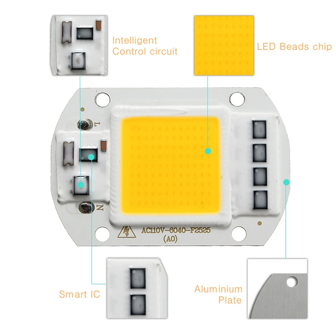 40X60 мм чип 220 В DIY COB 30 Вт 2600лм нет необходимости драйвер вход Smart IC Высокий люмен светодиодный светильник для DIY прожектор