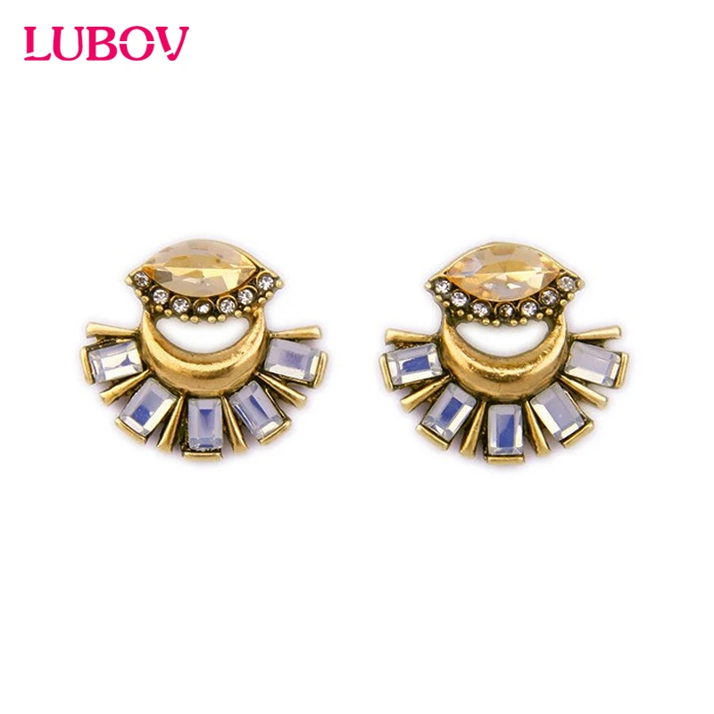 2018 Latest Fashion Crystal Glass Stud Earrings Women Antique Golden