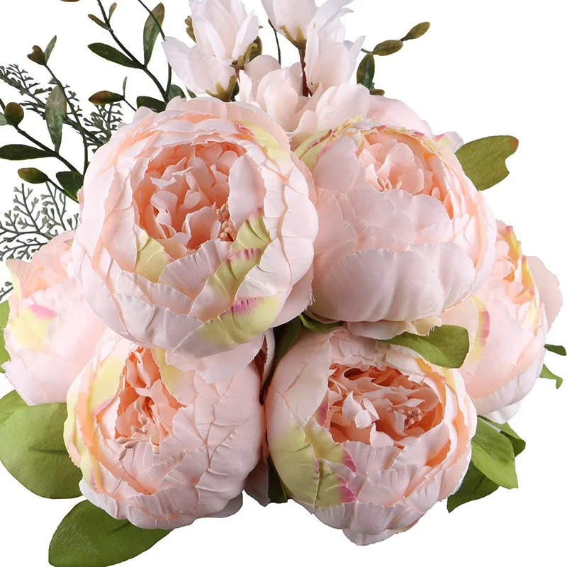 Искусственные цветы Пион Букет ткань пластик поддельные цветы свадьба украшение дома День рождения Декор сувениры - Цвет: Spring pure pink