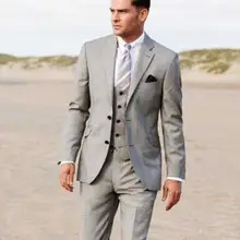 Две кнопки светло-серого цвета в стиле смокинга жениха лацкан с тупым углом; Женихи Для мужчин мужской мундир для свадьбы ужин костюмы для выпускного(пиджак+ брюки+ жилет+ галстук-бабочка