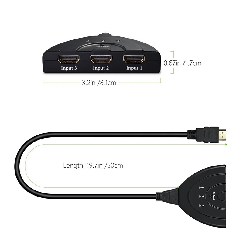 Amkle Mini 3 Ports HDMI Splitter Cable 1.4b 4K*2K 1080P Switcher HDMI Switch 3 in 1 out Port Hub for DVD HDTV Xbox PS3 PS4 Amkle Mini 3 Ports HDMI Splitter Cable 1.4b 4K*2K 1080P Switcher HDMI Switch 3 in 1 out Port Hub for DVD HDTV Xbox PS3 PS4