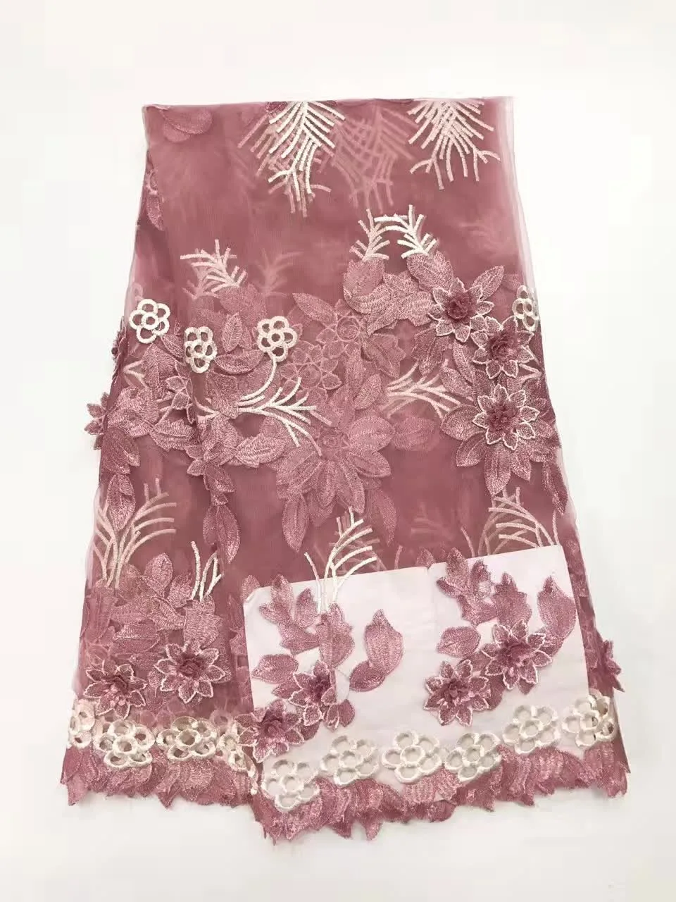 Розовая нигерийская кружевная ткань с 3d цветочной аппликацией 5 ярдов Бесплатная доставка 3d кружевная ткань с бусинами высокое качество