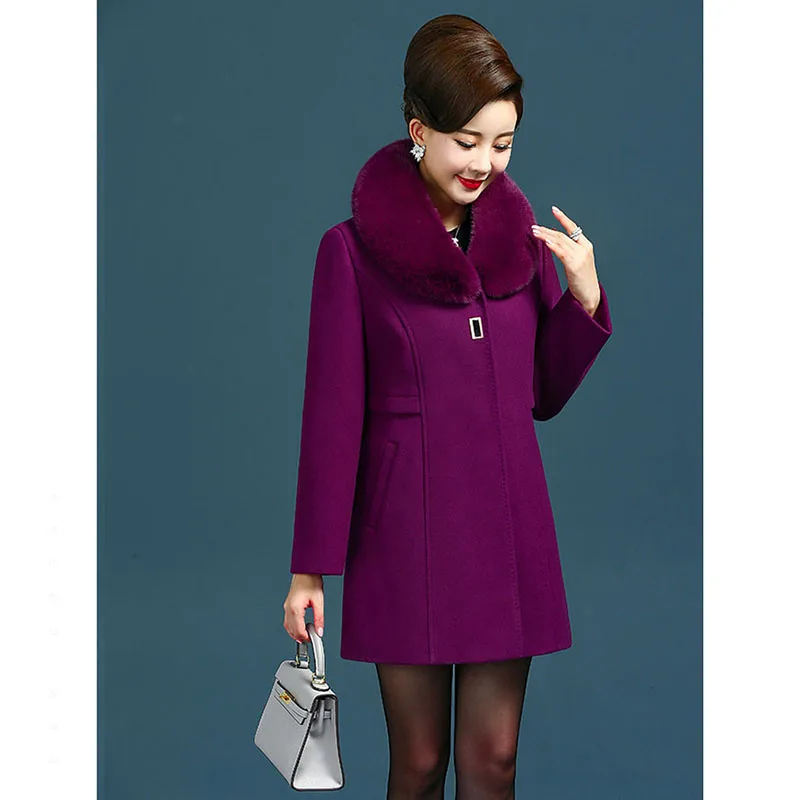 Slim Bleu marine rouge Kaki Tempérament Manteau Fourrure Qualité 2018 Mode D'hiver Vestes Long De Laine Col Veste Femmes pourpre Nw941 Haute xpzHRqxU