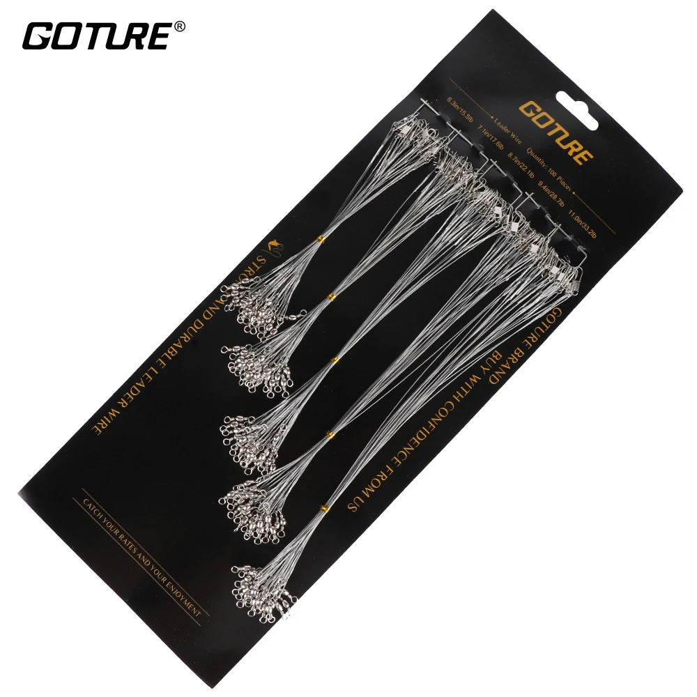 Goture 60/100 قطعة خيط صنارة الصيد أثر الفضة الفولاذ المقاوم للصدأ زعيم سلك قطب + التعشيق المفاجئة الصيد المقود 16/ 18/22/24/28 سنتيمتر