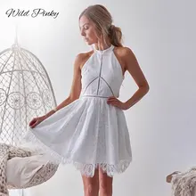 WildPinky Women Dress 2019 Hollow Out Summer Dresses Sleeveless Casual White Lace Dress Sexy Halter Boho Beach Dress Vestidos WildPinky Women Dress 2019 Hollow Out Summer Dresses Sleeveless Casual White Lace Dress Sexy Halter Boho Beach Dress Vestidos