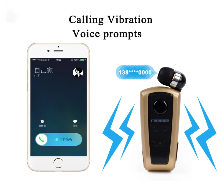Fineblue F910 bluetooth earphone wireless Earbud calling Vibrating voice promptes for smart phone clip drop shipping