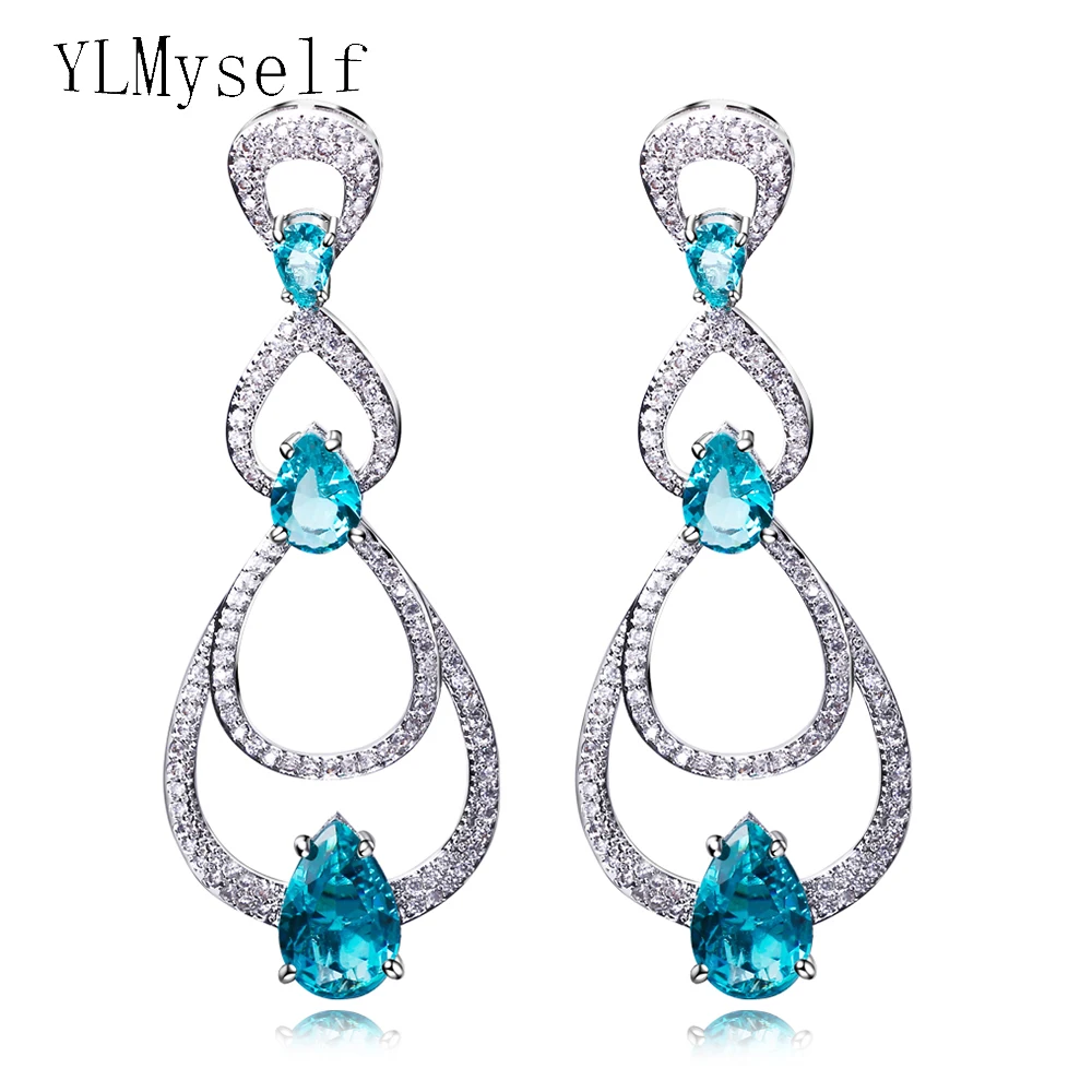 

2019 New Earrings For Party Blue water drop Cubic Zirconia crystal stones statement big Earring jewelry