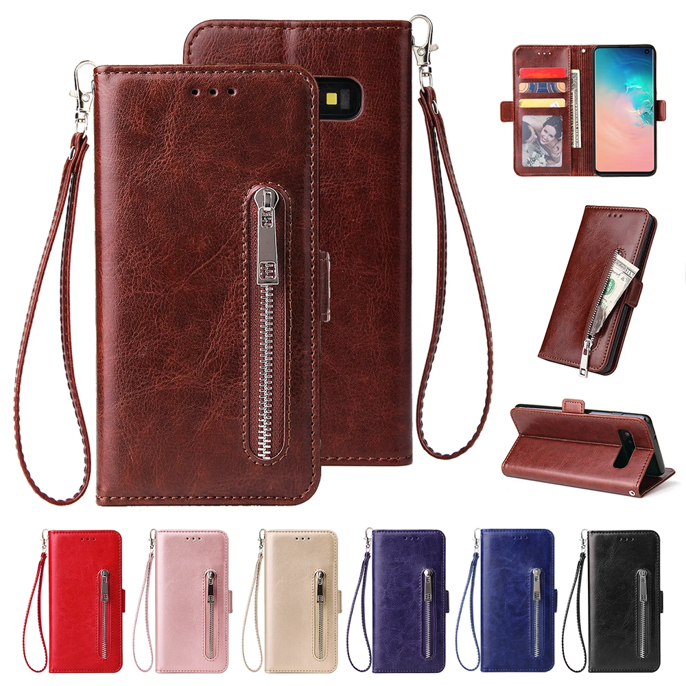 For Samsung Galaxy S8 S9 S10 Plus Wallet Leather Case fashion zipper Flip Stand for Galaxy S10(5G) S10E Cover Mobile Phone Bag