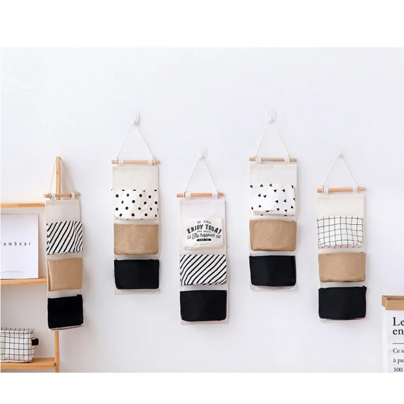 

New 3 Pocket Letter Geometric Pattern Wall Hanging Storage Bag Cosmetic Toys Sundries Organizer Hanging Bag Home Kitchen Decor