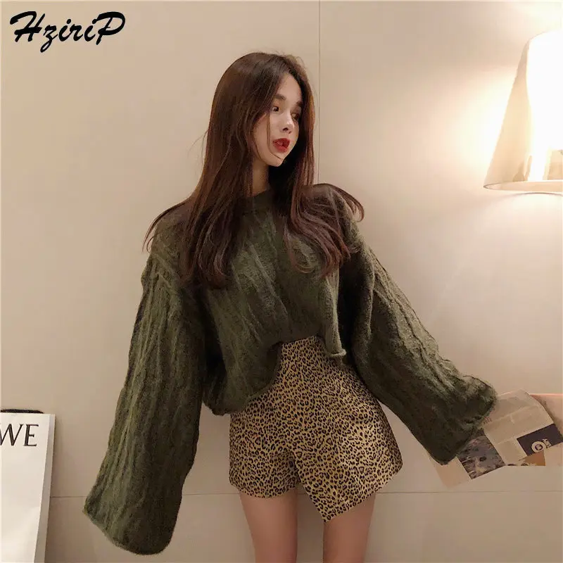 

HziriP 2019 Casual Autumn Winter Lazy Style Pullover Thick Female Loose Simple All-Match Stylish Sweet Flare Sleeves Sweater