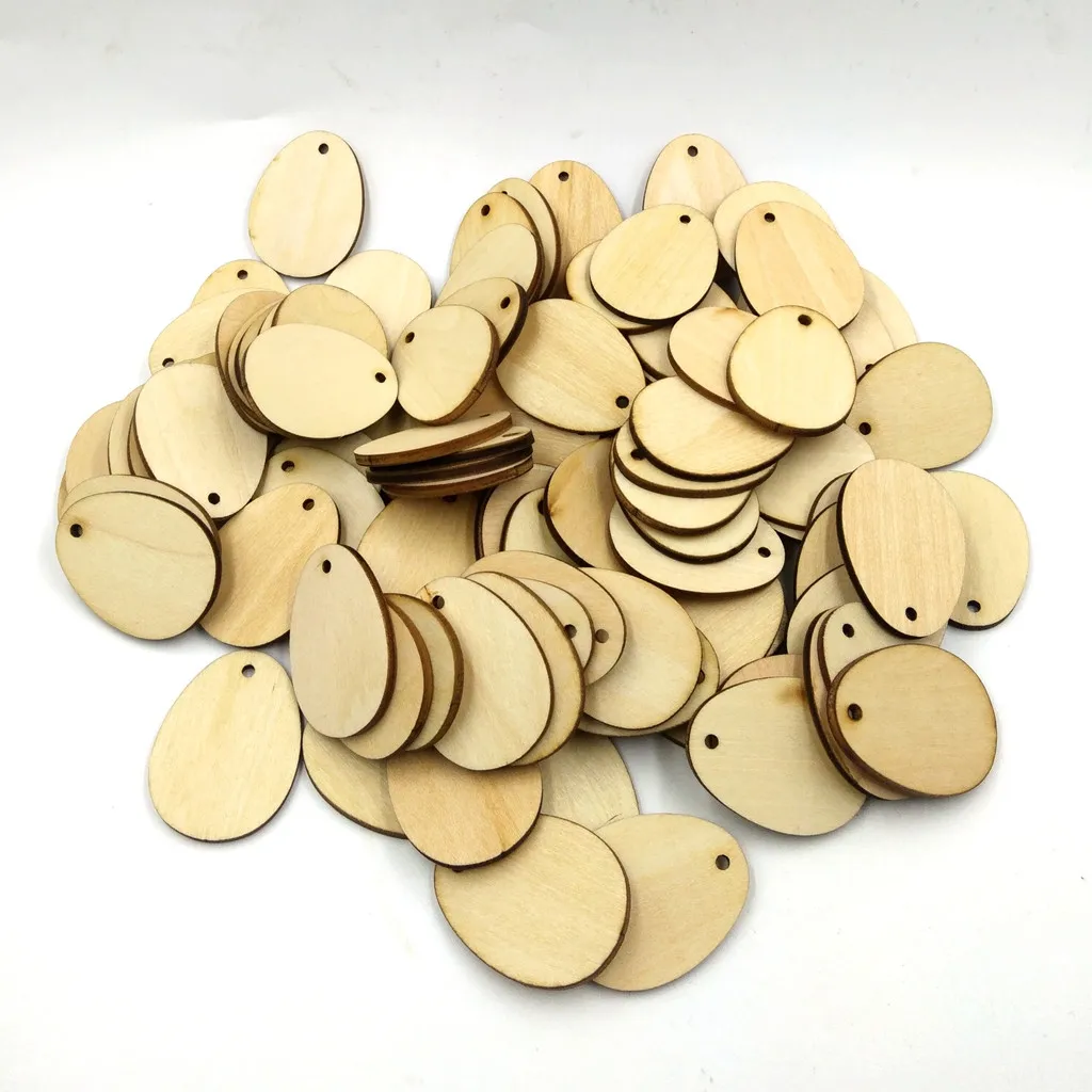

New 100Pcs Wooden Easter Eggs Decor Natural Wood Craft For Easter Home Decorations Festival Suppiles Tag #007
