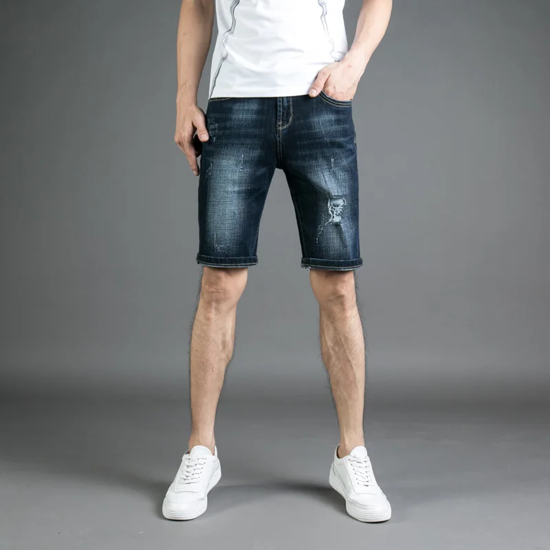 Summer Fashion Men's Jeans Shorts masculina Black Blue Elastic Ripped Short Jeans DSEL Jeans Classical Cotton Denim Shorts Men