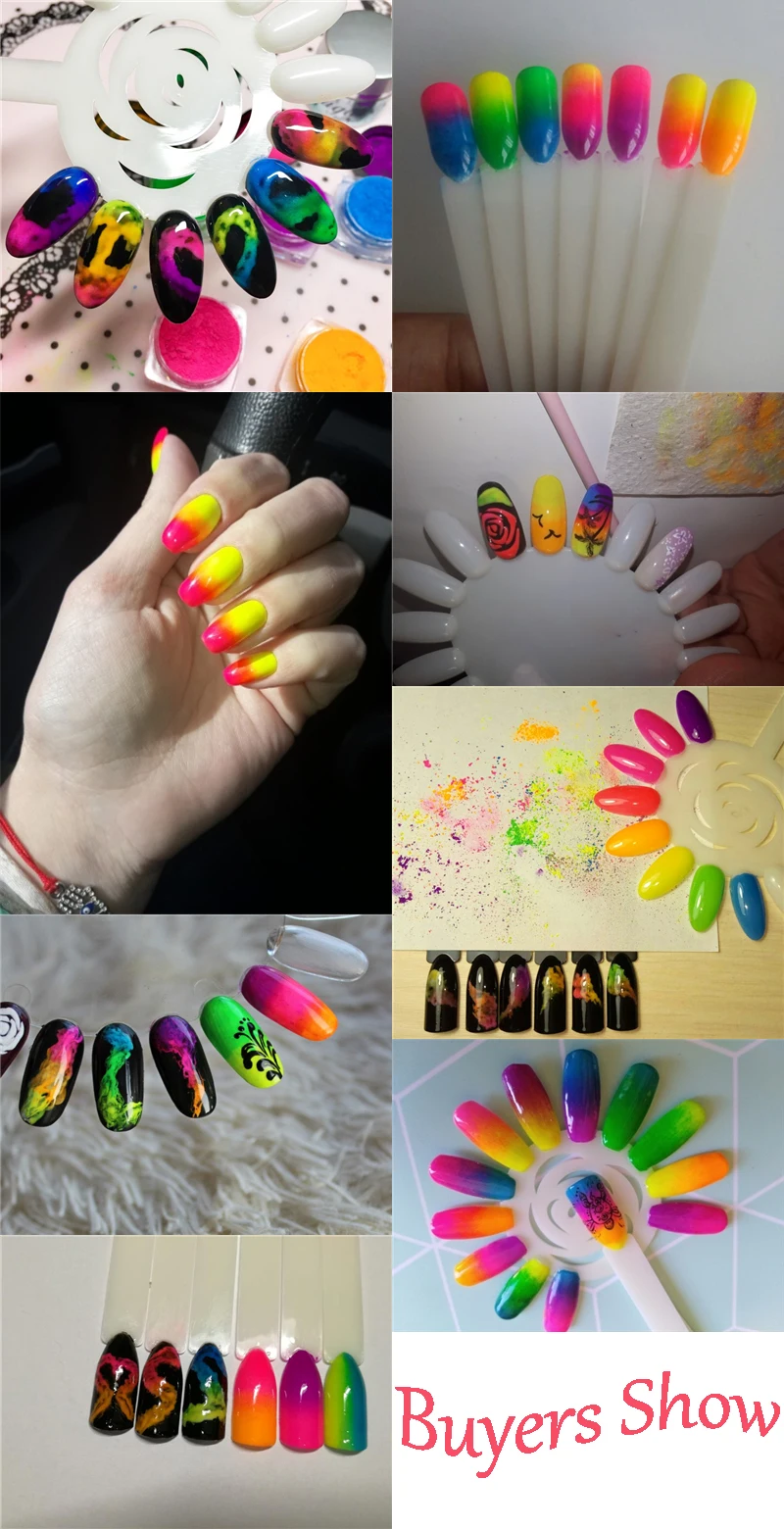 8 цветов, неоновый пигмент для дизайна ногтей, порошок, пыль, лак для ногтей, градиентный блеск, голографический проблеск, 3D дизайн ногтей, украшения
