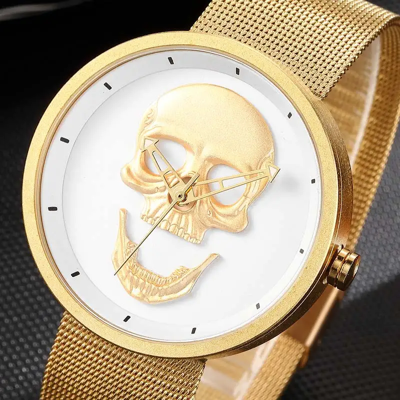 

Watch Male Unique Design 3D Gold Skull Watches Men Luxury Brand Sports Quartz Military Wrist Watch Men Women Relogio Masculino