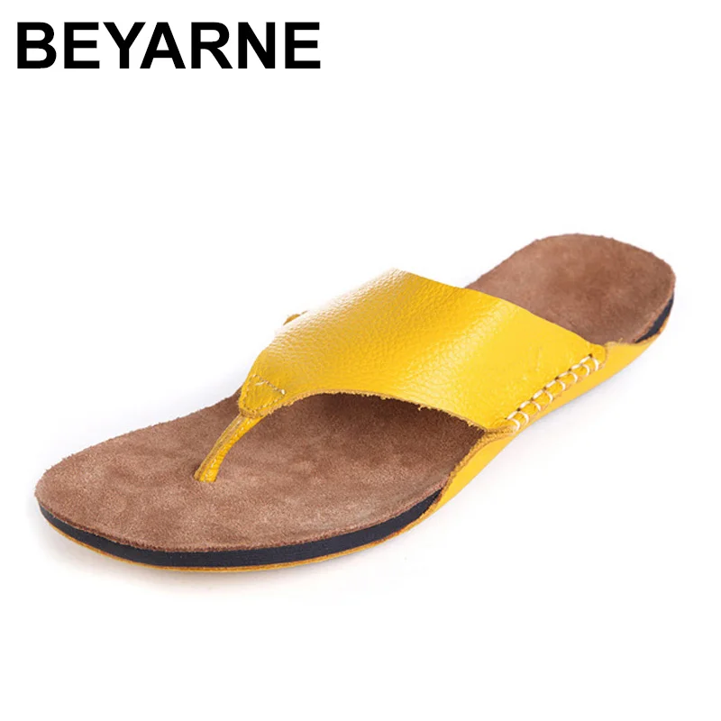 

BEYARNE Shoes Woman Flip Flops 100% Authentic Leather Open Toe Sandals Beach Slides Woman Summer Shoes Ladies Footwear