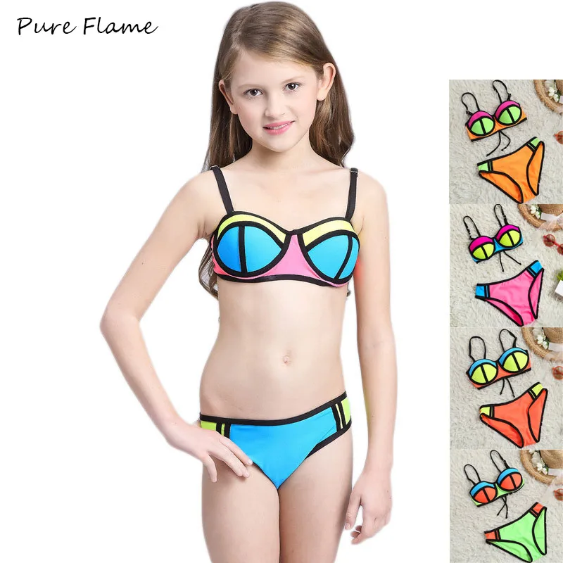 costume da bagno del capretto dei bambini 2017 nuovo colore di contrasto beachwear bikini ragazza adolescente
