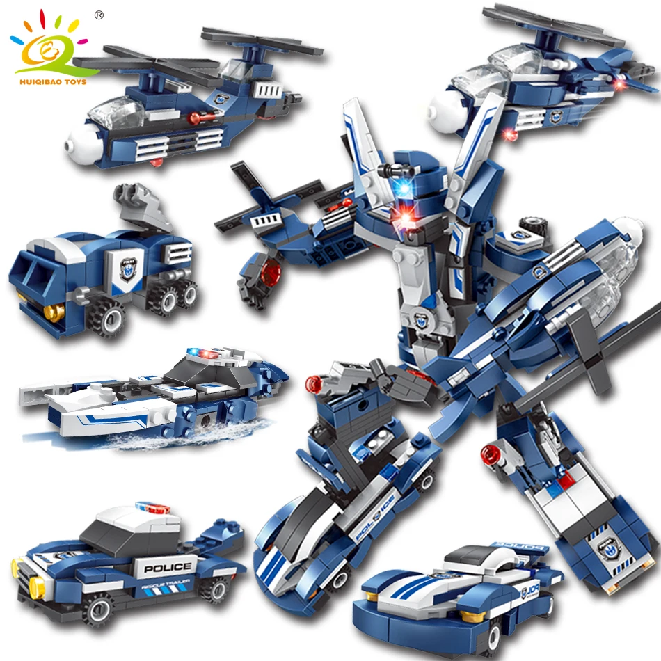 

611pcs 6In1 Police War Generals technic Robot Car legorreta Building Blocks City plane Bricks Educational Toys for Children boys