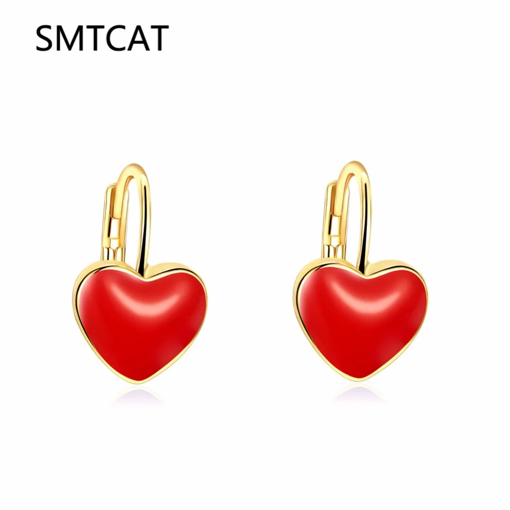 

SMTCAT Cute Earring Jewelry Gold Color Lavendar Purple/Red Enamel Heart Brincos For Children Girl Kids Mothers day gifts for mom