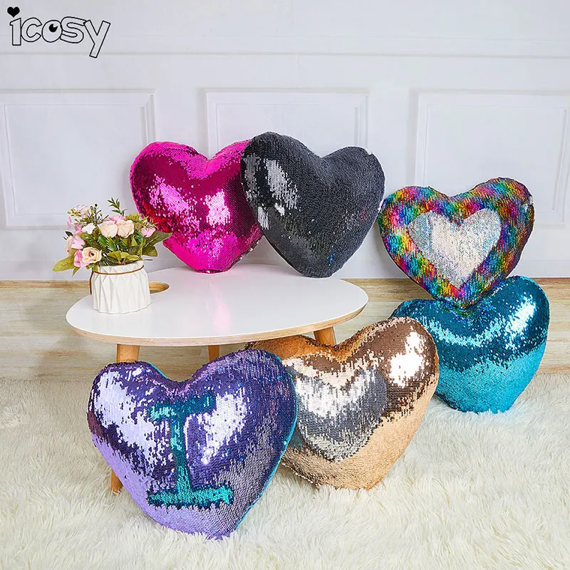 

Heart-Shaped Rainbow Color Mermaid Pillow Case Cover Decorative Pillows Cushion Cover for Sofa Car Bed Home Decor Drop Shipping