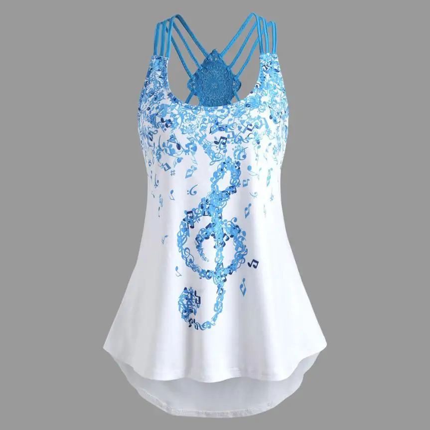 Ladies' Bandages Sleeveless Vest Top Musical Notes Print Strappy Tank Tops Character Sleeveless Cross-Tie Vest Top