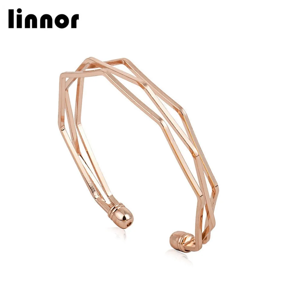 

Linnor Creative 3D Geometry Open Bracelets & Bangles Rose Gold Stainless Steel Hollow Out Cuff Bracelt Pulseira Feminina Braslet