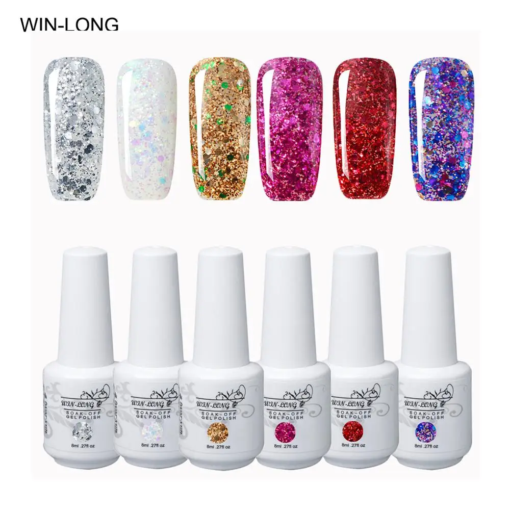 WIN-LONG 8ml Glitter Sparkles UV Gel Polish Diamond Soak Off Nail Polish Nail Art Manicure bluesky UV Nail Gel Polish Gel Varnish
