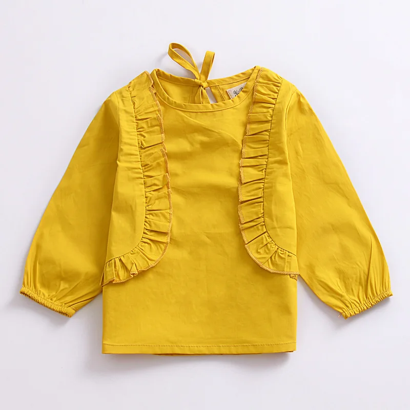 CieiK Желтые девушки Lacework Одежда с длинными платье для девочки принцесса Футболки