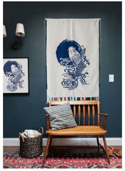 

Chinese style carp cotton linen door window curtain home decoration bedroom living room study room household coffee house