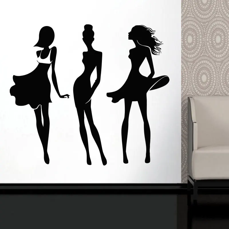 Набор из 3 модных женских дизайнерских виниловая наклейка на стену художественные фрески для одежды, украшения для бутика, самоклеющиеся фрески FS26