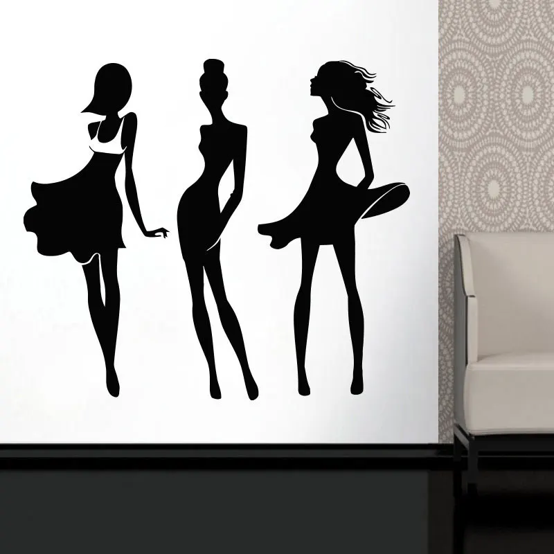 Set Of 3 Fashion Lady Design Vinyl Sticker Wall Art Murals For Clothing
