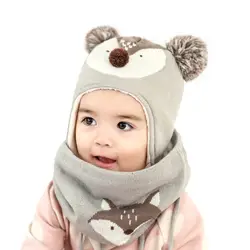 Детские осенние и зимние из двух частей детская зимняя шапка воротник костюм для мальчиков и девочек шапка шарф детей шапка детская шапка