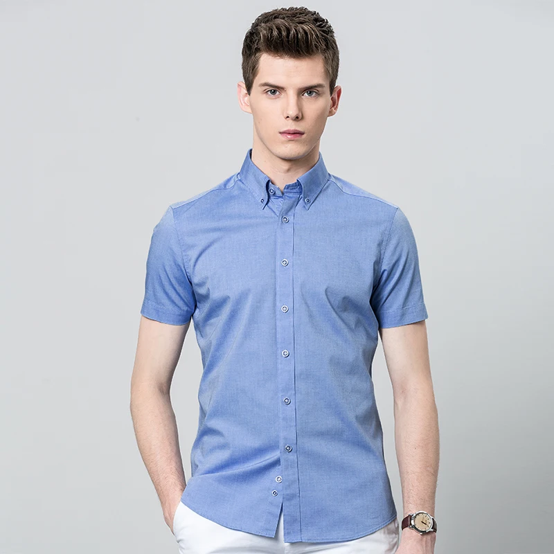 Short Sleeve Summer Men's Shirt Cotton Slim Casual Shirts Pure Color ...