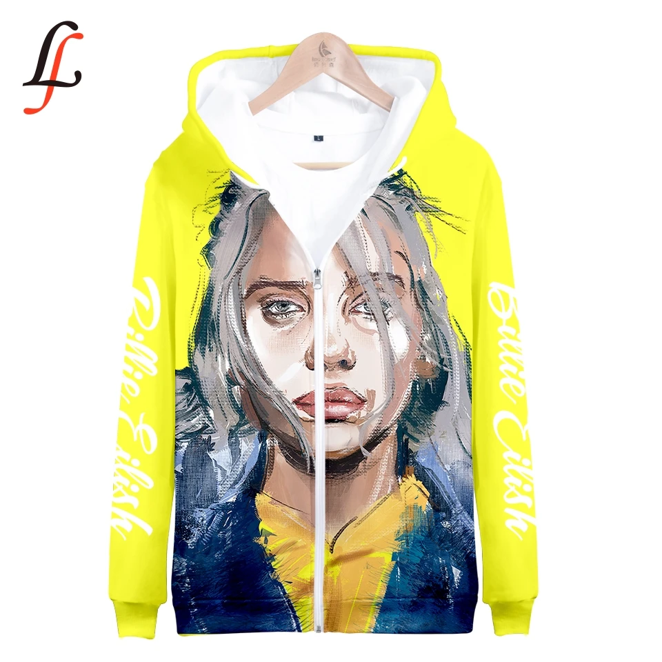  Billie Eilish harajuku 3D Zipper Hoodies 2019 Modis K pop Sweatshirt Bangtan Boys Female Fans Hoodi