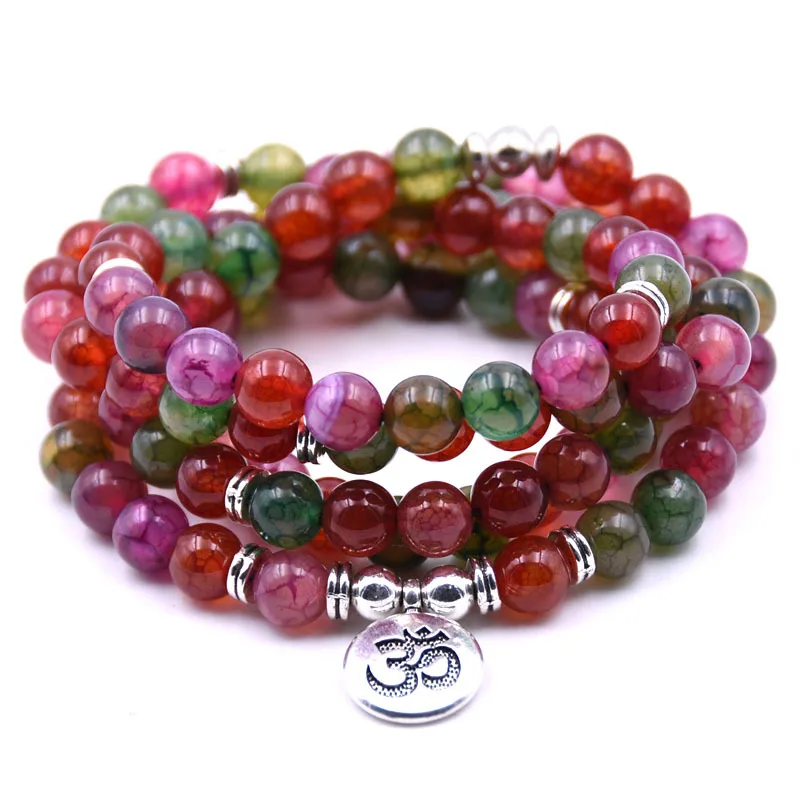 

Fashion Tiger Eye 108 Mala Bracelet Om Buddhist Bracelet or Necklace High Quality Yogi 4 Wrap Natural Stone Bracelet