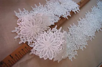 

ivory lace trim with 3D flower, 3D lace applique flower by the yard