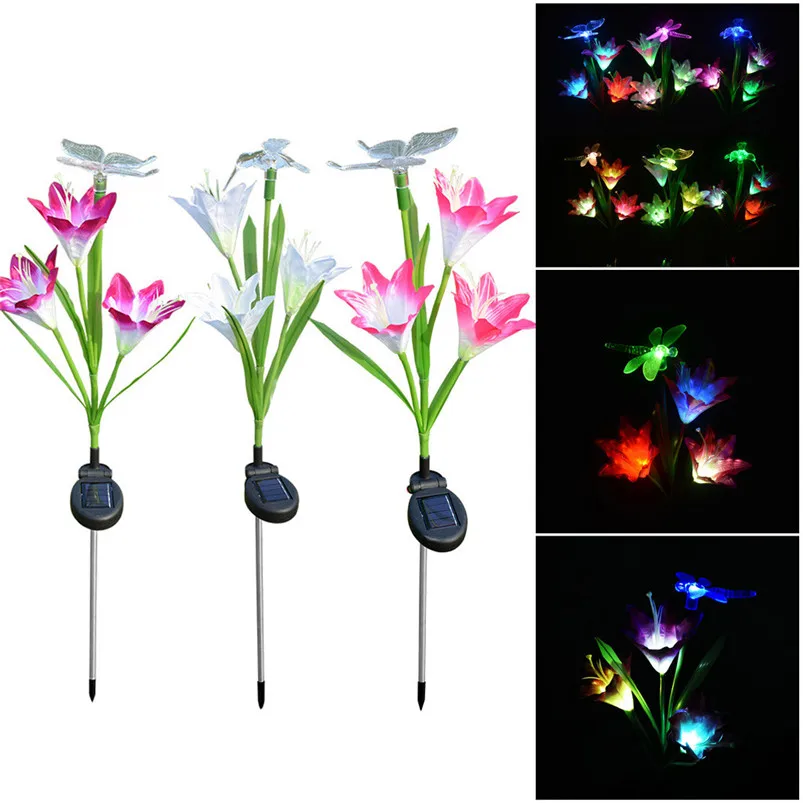 3PCS Solar Power Garland Light Lily Flower Fairy Lights Outdoor Garden Yard Path Lawn Landscape Lamp IP44 Waterproof Luces 40AP406