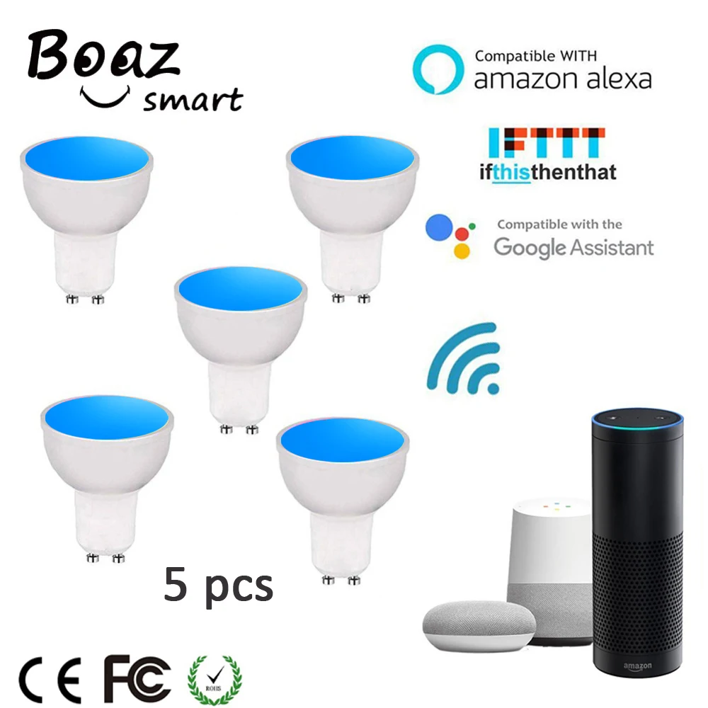 

Boaz-EC 5W Smart Wifi GU10 Light Bulb Remote Control Colorful Dimmable Smart Wifi Spotlight Alexa Echo Google Home IFTTT Tuya